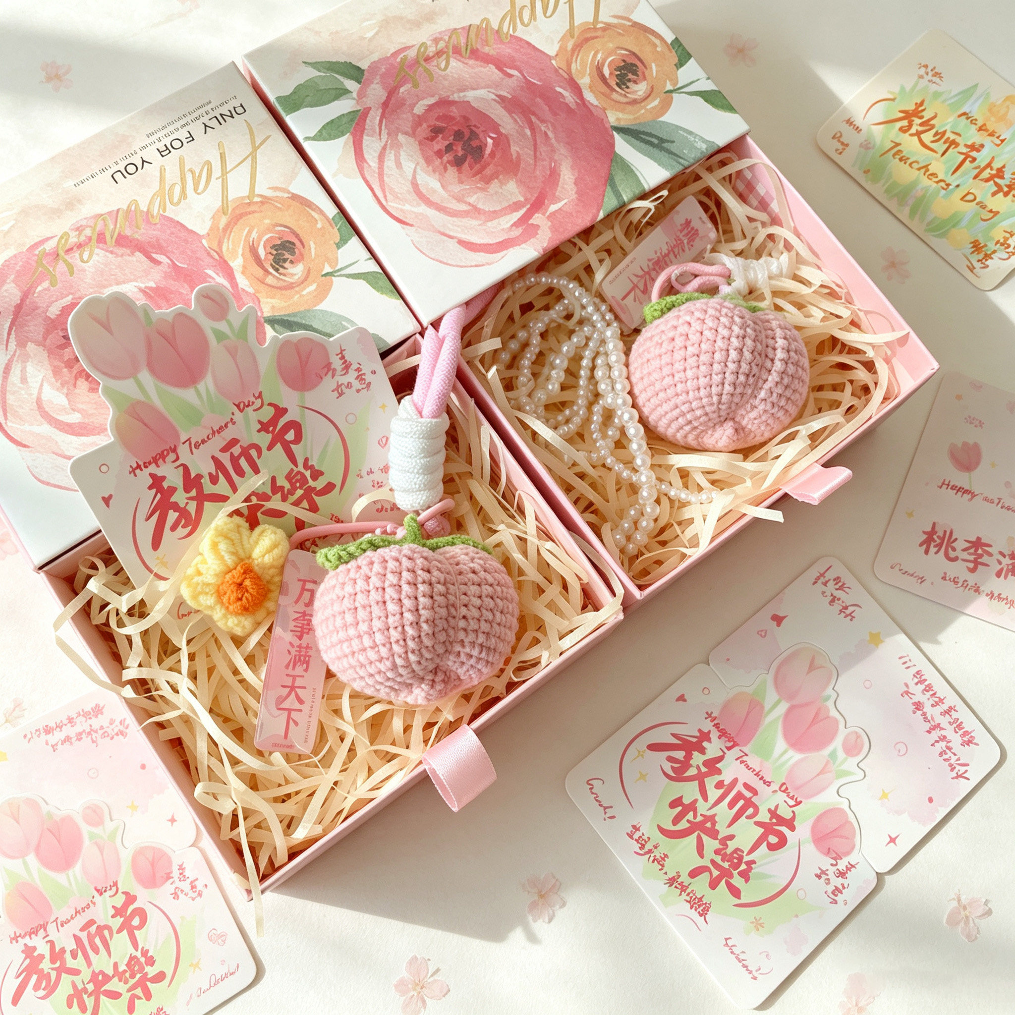 教师节手工桃子钥匙扣礼盒