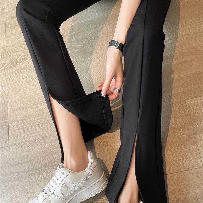 开叉微喇叭裤子女高腰休闲裤2026春夏季新款黑色爆款大码打底裤子