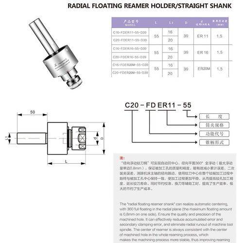 走心机自动回中心浮动铰刀柄攻丝刀柄C20-FDER20M-D39