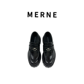 MERNE黑色乐福鞋 厚底乐福鞋 2025早春新款 英伦风小皮鞋