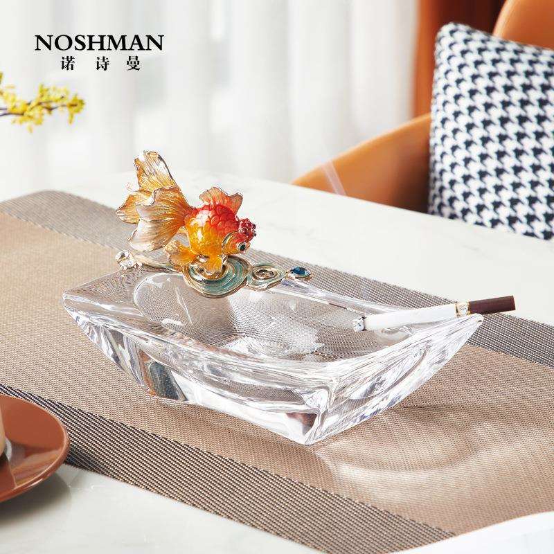 诺诗曼高透玻璃烟灰缸高端大气上档次中式办公室茶室茶桌装饰摆件