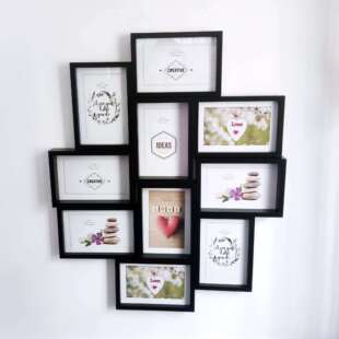 6寸木质十张连体组合相框挂墙亚马逊简约黑白现代北欧创意新款