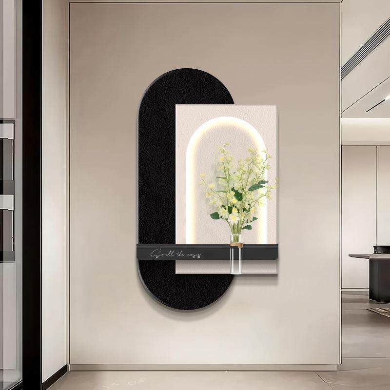 轻奢高级感入户门玄关装饰画水培绿植壁画走廊过道挂画实木雕刻