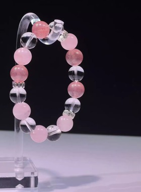 孟子义同款天然粉水晶手链女款招桃花小众转运珠白水晶手链送女友