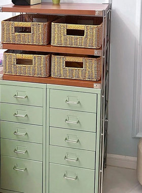 家用收纳柜铁皮柜客厅多层夹缝柜日式多功能置物架移动柜子中古风