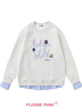 Fudge Pink 2025春季新款实拍甜美可爱图案少女宽松假两件卫衣