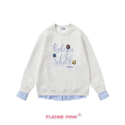 Fudge Pink 2025春季新款实拍甜美可爱图案少女宽松假两件卫衣