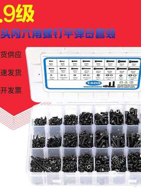1600pcs 2020pcs 跨境盒装货源12.9级圆柱头内六角螺钉平弹母套装