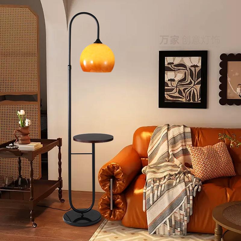 中古风落地灯客厅沙发边高级感装饰氛围灯卧室床头置物架一体台灯
