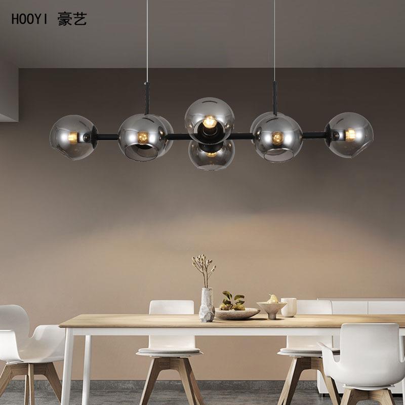 北欧创意卧室餐厅吊灯现代简约长形客厅魔豆玻璃分子气泡吸顶灯