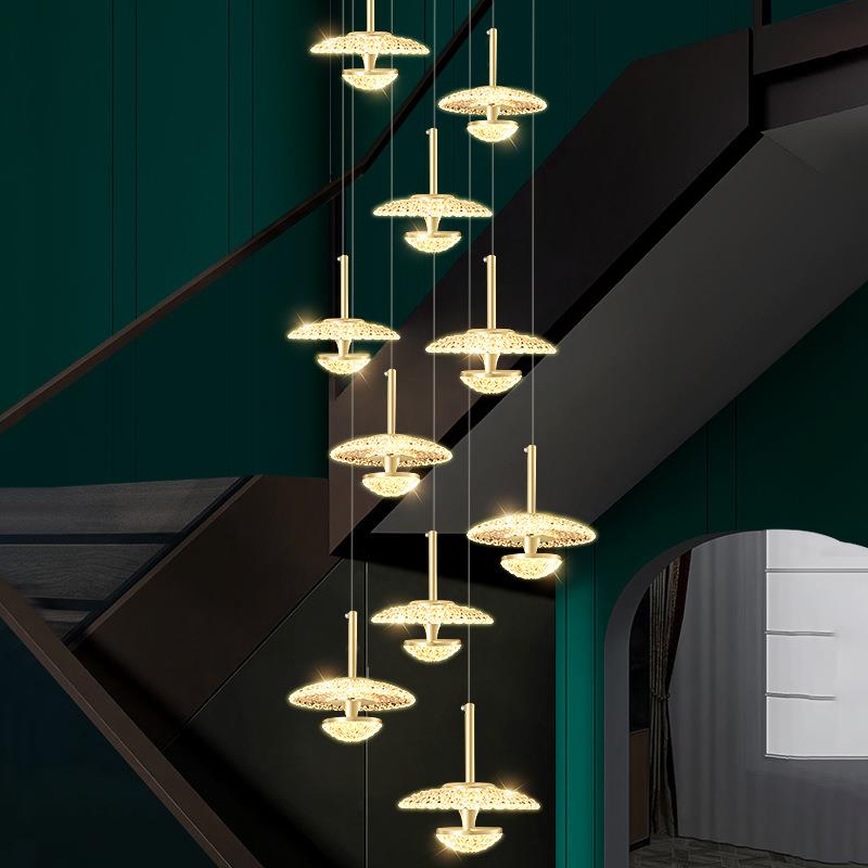 楼梯吊灯复式旋转楼梯创意水母水晶长吊灯现代简约大气餐厅led灯