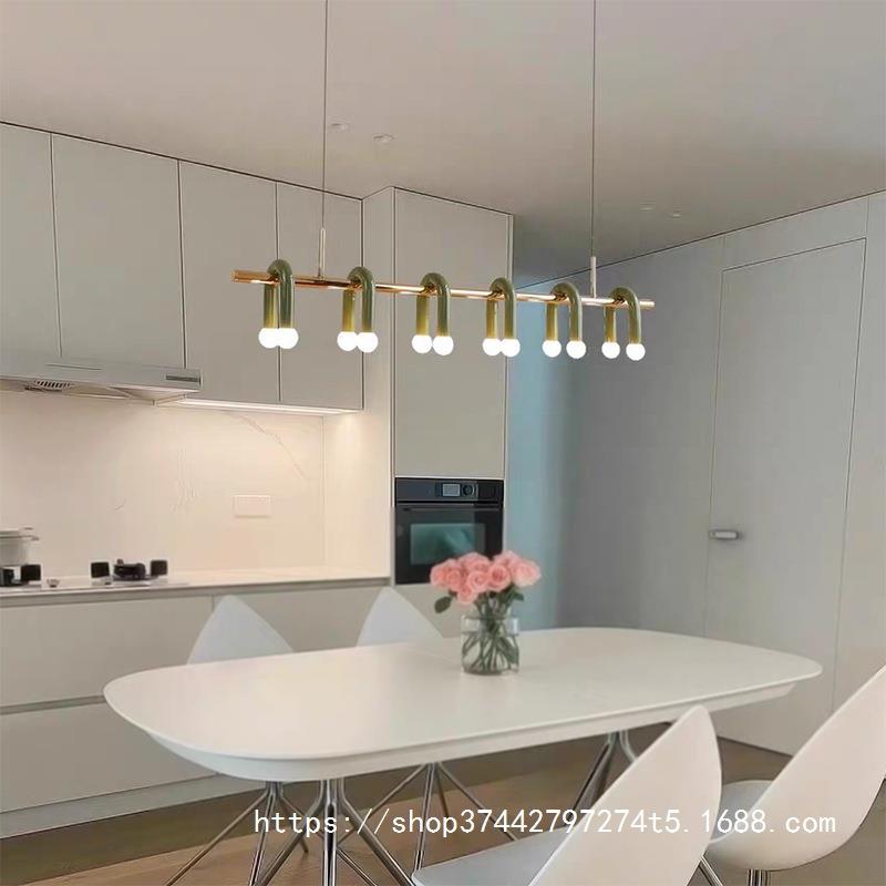 现代简约高级感餐厅饭桌长条吊灯法式复古吧台服装店艺术U型吊灯