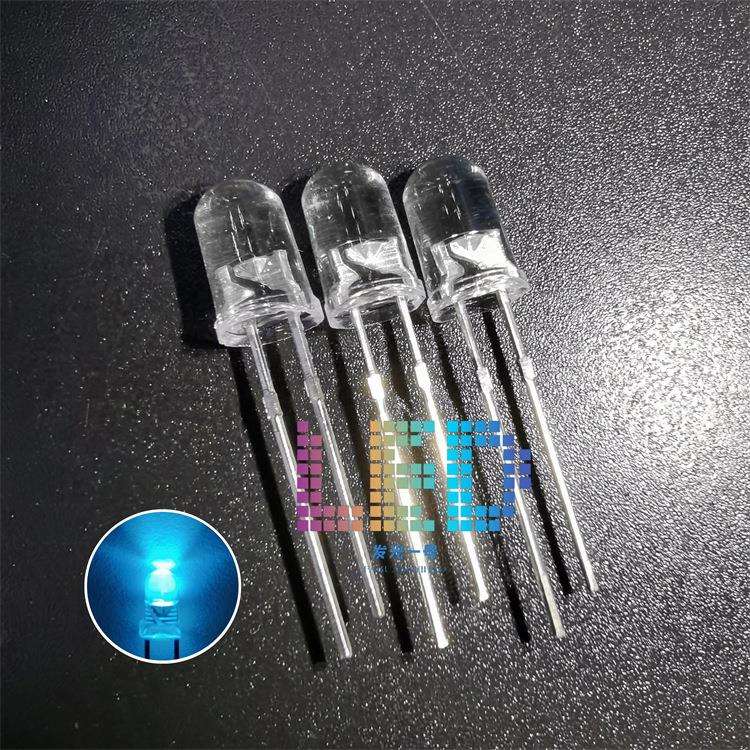 F5白发冰蓝色 5MM圆头有边天蓝480nm长脚高亮浅蓝LED插件发光灯珠