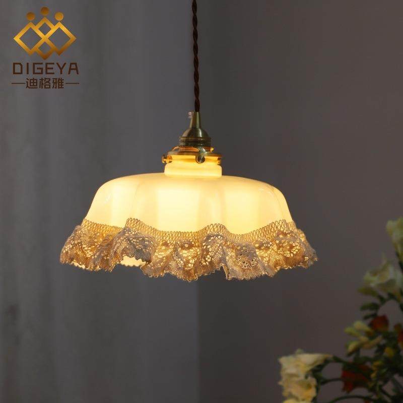迪格雅法式蕾丝花边奶油玻璃吊灯中古网红民宿餐厅阳台床头花瓣吊,电子元器件市场,集成电路（IC）,淘宝优惠券,粉丝福利购,淘宝优惠卷