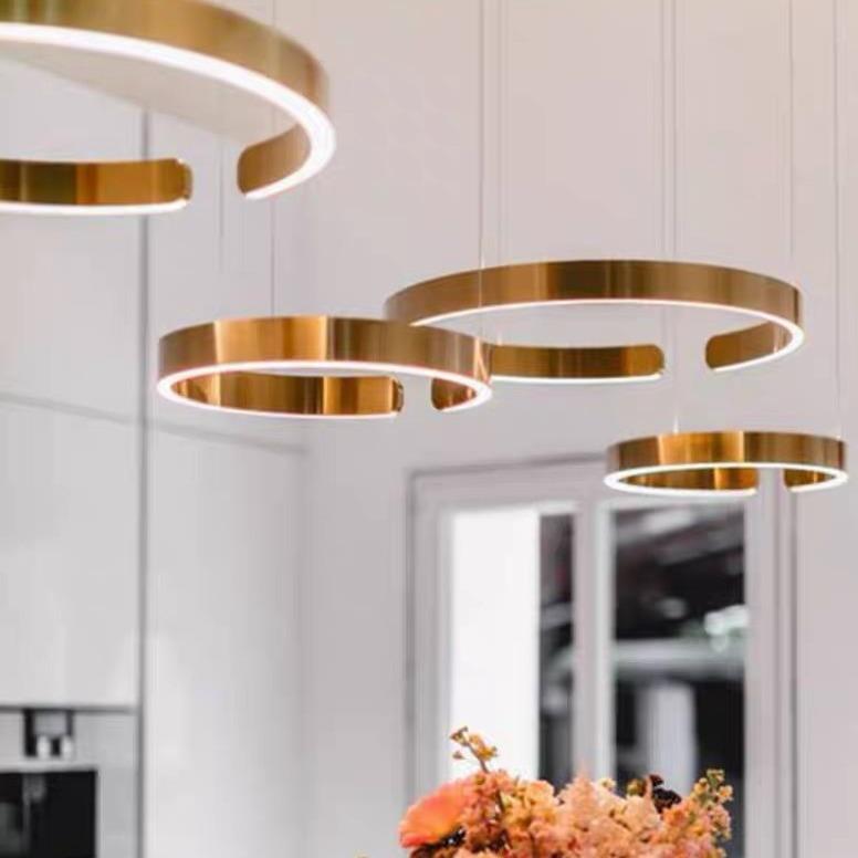 北欧简约意式创意轻奢圆形酒店展厅圆环指环别墅餐厅吧台客厅吊灯