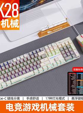斯迈狼SK28电竞游戏有线机械键盘青轴电脑拼色发光炫彩键鼠套装