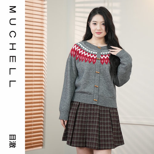 目澈MUCHELL春新款【年画】费尔岛提花复古针织衫MDS1SD4045