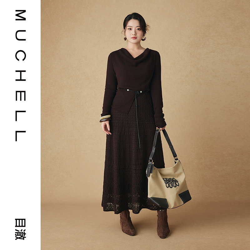 目澈MUCHELL【罗棕序曲】冬季洋气长款年会战袍休闲针织套装图片