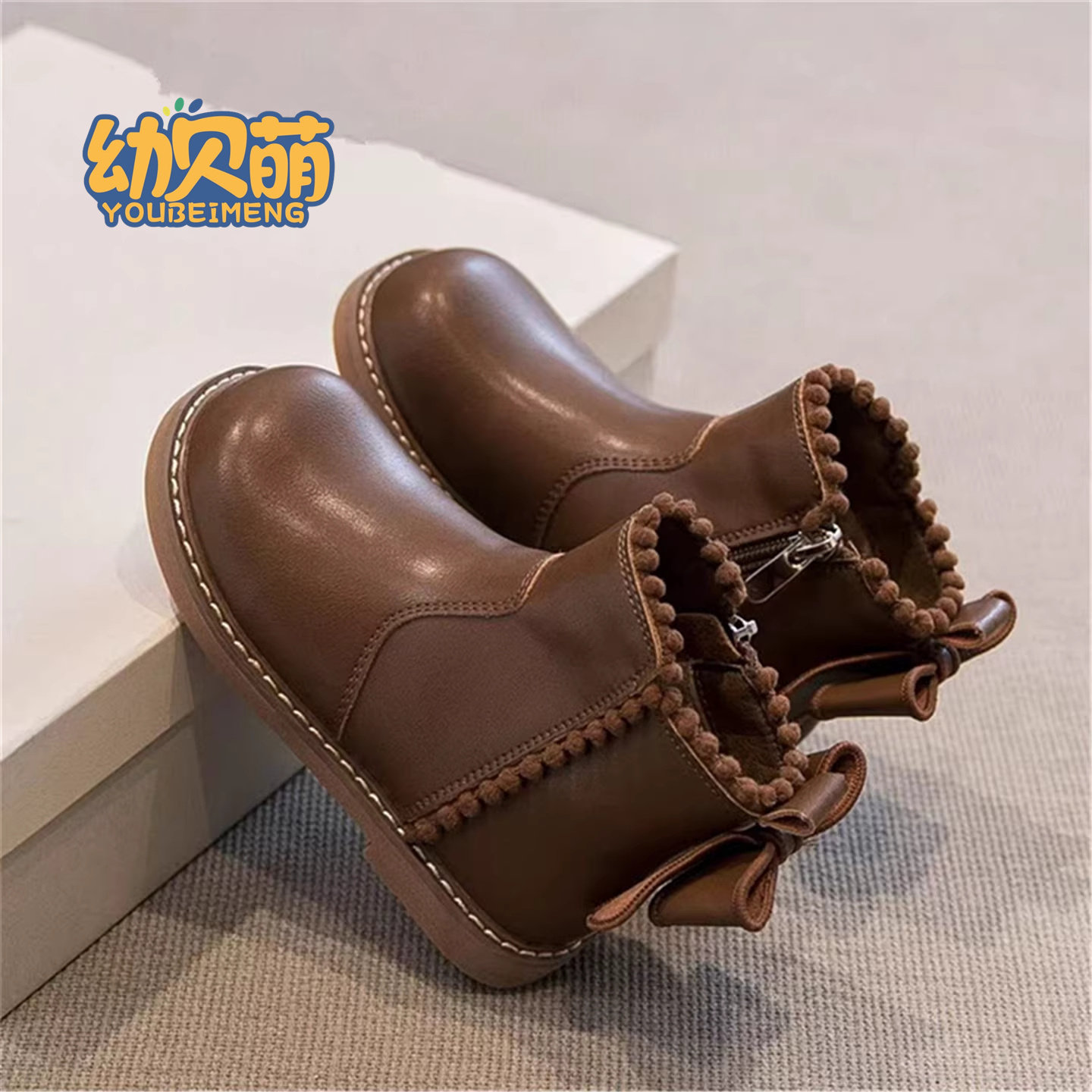 幼贝萌女童靴子2025新款秋季儿童鞋子公主短靴皮鞋冬季加绒马丁靴,童鞋/婴儿鞋/亲子鞋,皮靴,淘宝优惠券,粉丝福利购,淘宝优惠卷