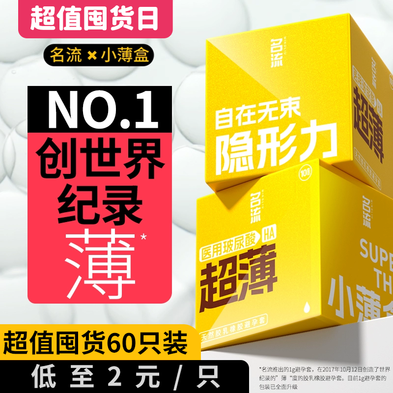 名流超薄避孕套医用玻尿酸安全套小薄盒世界薄度记录