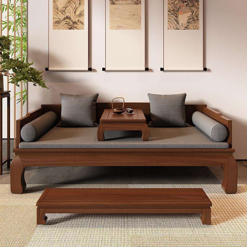 工厂CSP3实木罗汉床新中式沙发床两用小户型客菠萝格榆木家具