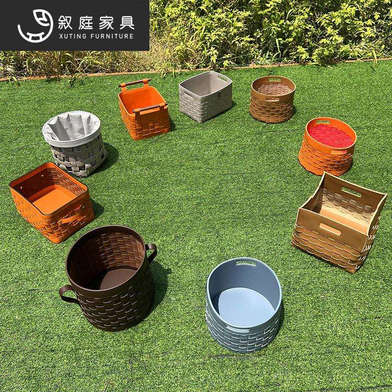 手工编织皮革收纳筐轻奢皮质收纳篮家用衣服玩具杂物收纳箱子组合