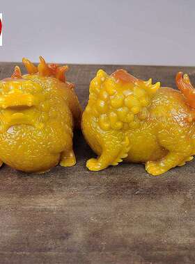 古玩收藏仿寿山石雕田黄色胖麒麟摆件客厅装饰观赏奇石