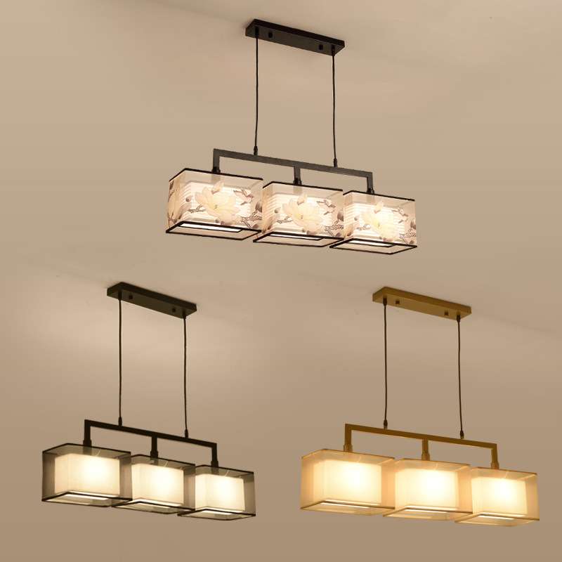 长方形新中式餐厅吊灯 仿古现代简约中式灯创意三头铁艺吧台灯具