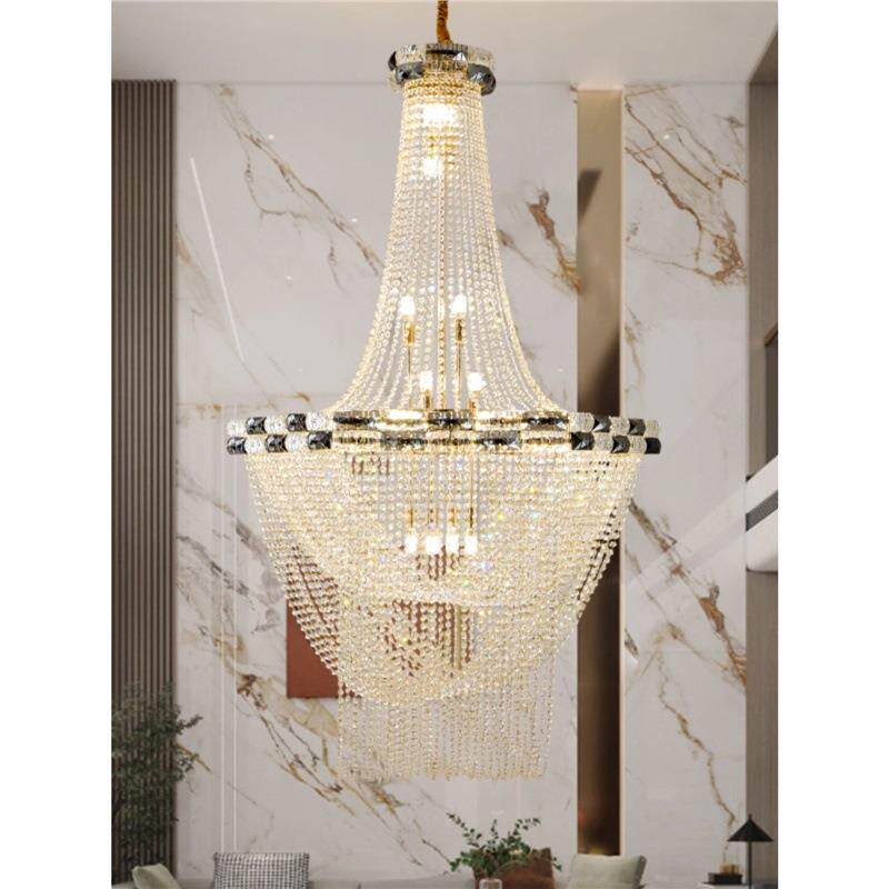 欧式loft复式楼别墅客厅水晶大吊灯轻奢中空楼中楼灯楼梯间长吊灯