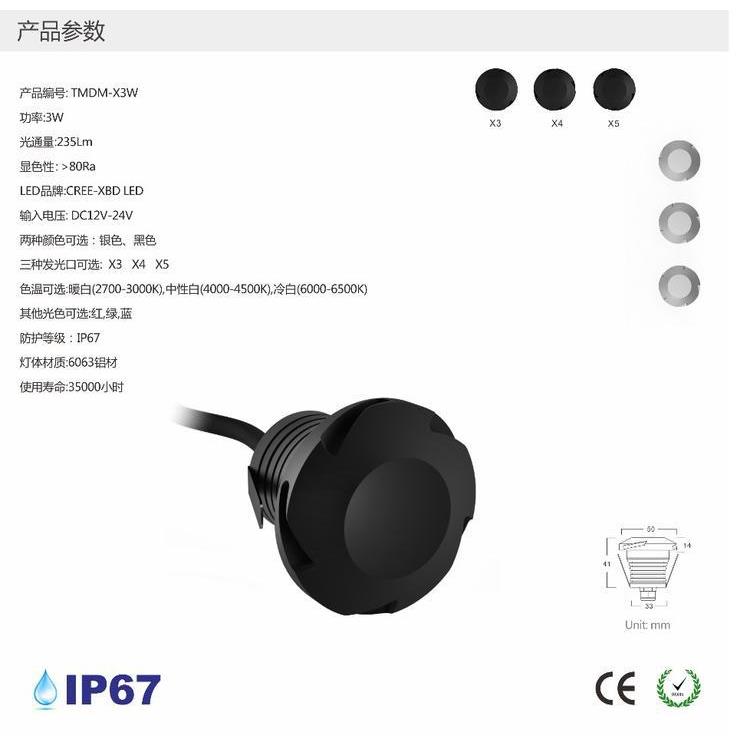 侧发光透光偏光地埋灯3W户外防水IP67广场LED龟壳灯12V旋风地X20