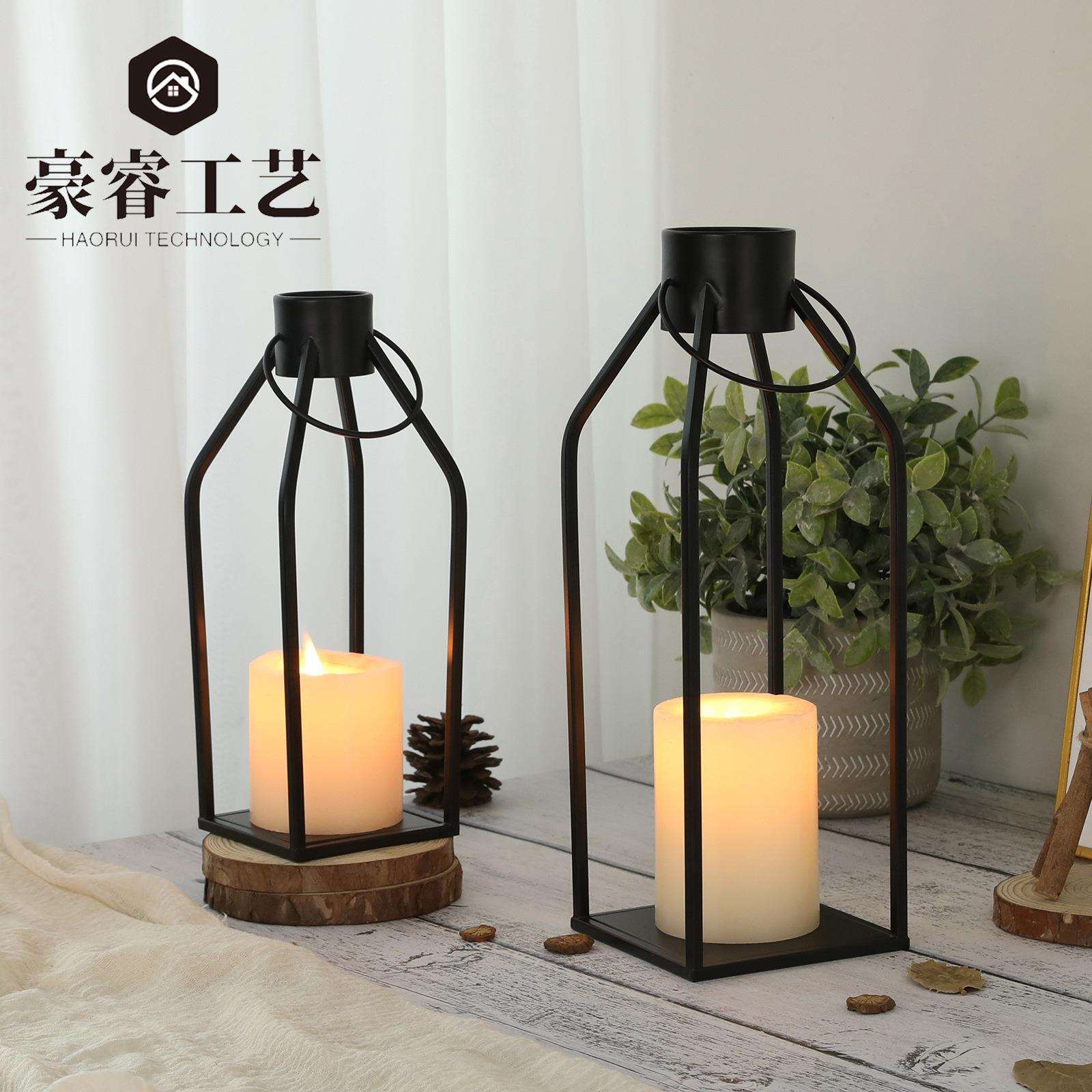 现代乡村风黑色铁艺灯笼ins风轻奢浪漫客厅户外家居饰品落地风灯