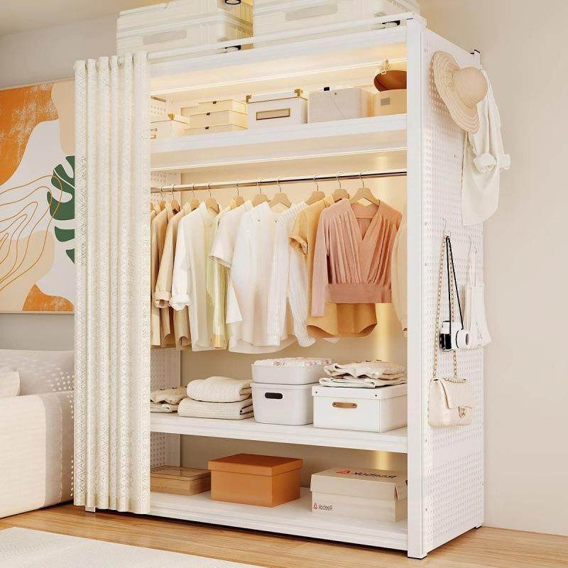 货架衣柜家用卧室出租房衣物收纳简易组装落地洞洞板金属角钢衣架