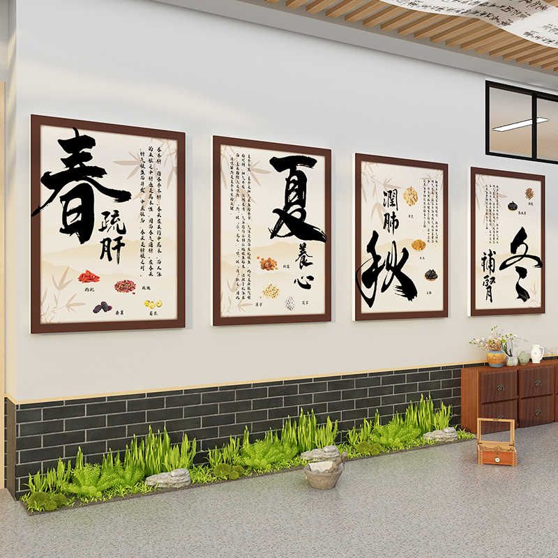 中医墙面形象贴画养生馆足疗店背景文化美容院氛围装饰布置高级感