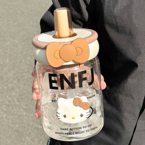 2026新款kt水杯女生高颜值玻璃杯办公室茶水分离耐高温泡茶吸管杯
