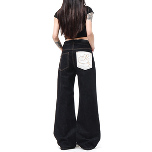 JADE QILIN【马袋聚财】仿马毛直筒黑色原色牛仔裤潮微喇显瘦裤子