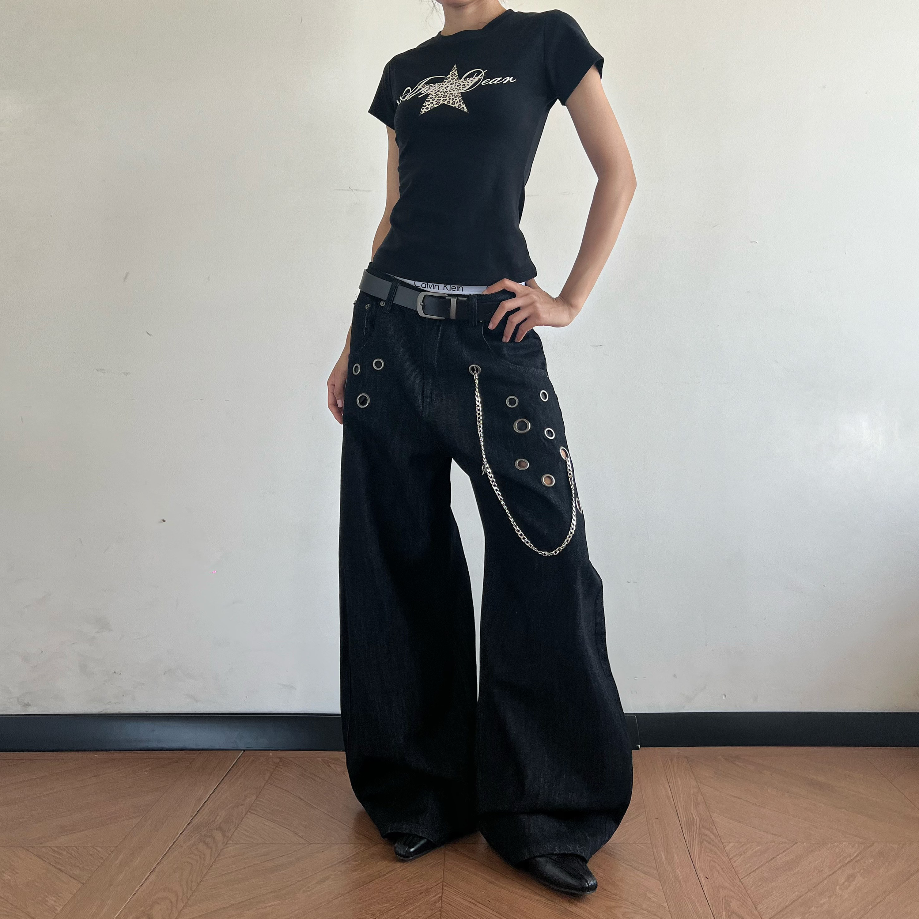 JADE QILIN 美式复古个性水洗宽松阔腿弯刀牛仔裤男女百搭潮裤子