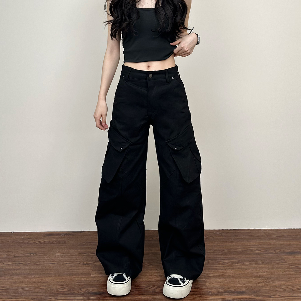 JADEQILIN美式复古解构小众设计感工装裤男女vibe宽松阔腿休闲裤