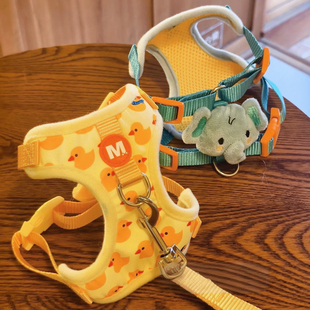 狗狗牵引绳背心式 狗绳可调节长短小黄鸭胸背带外出遛狗猫咪牵引绳