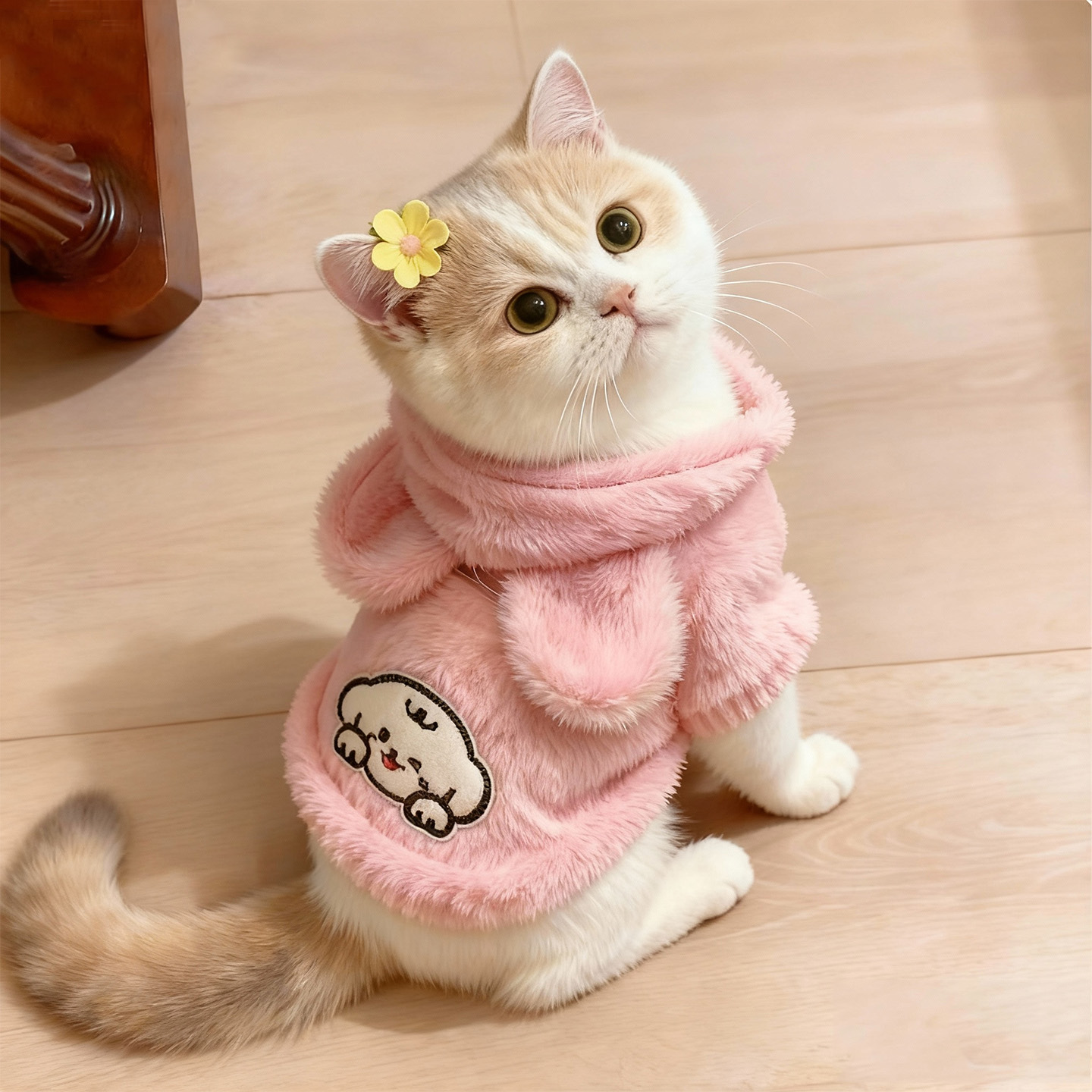 猫咪衣服卡通连帽卫衣秋冬款加绒