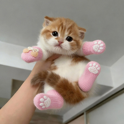 超萌猫咪护爪防滑毛线袜出防防脏