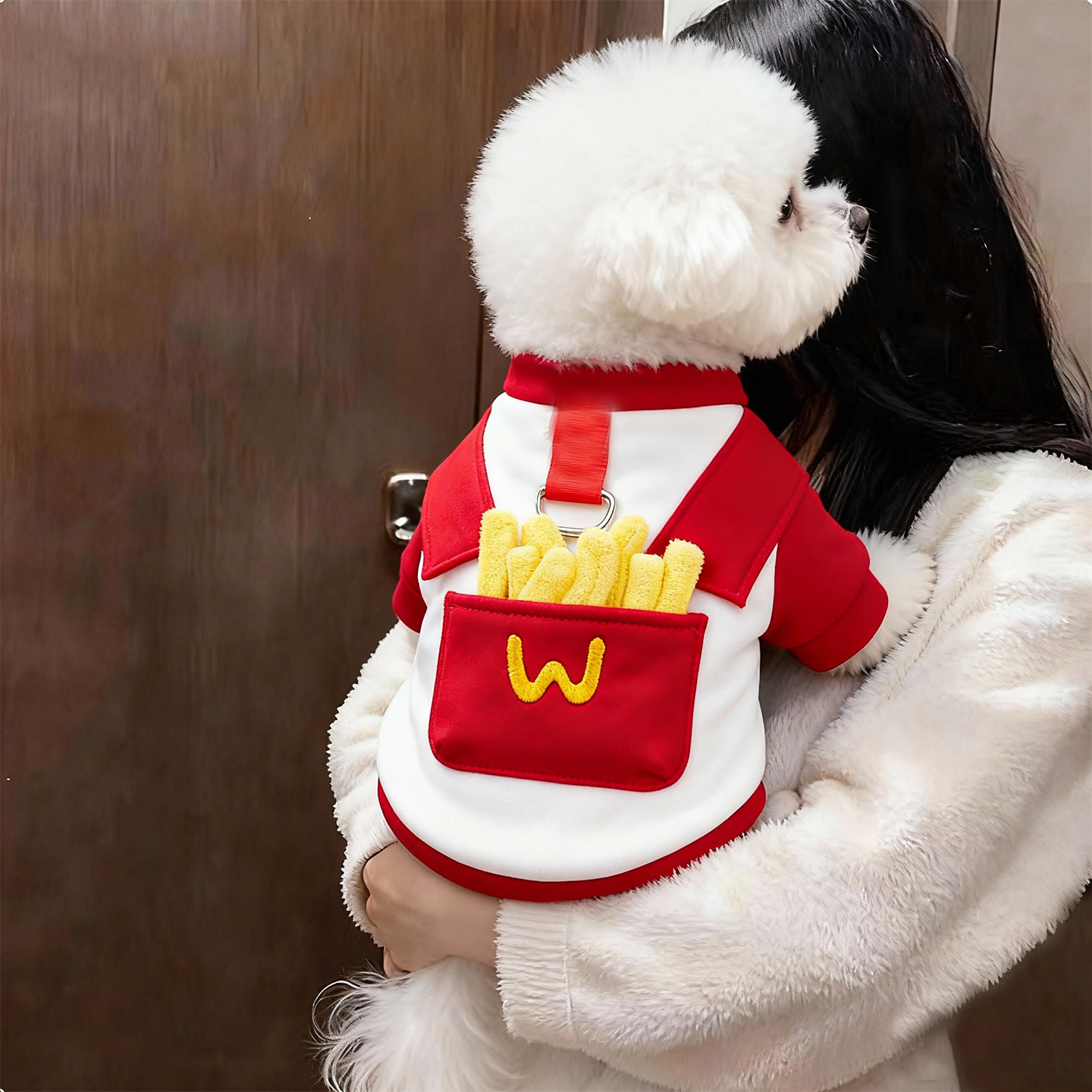 狗狗卫衣秋冬款薄绒可爱薯条造型