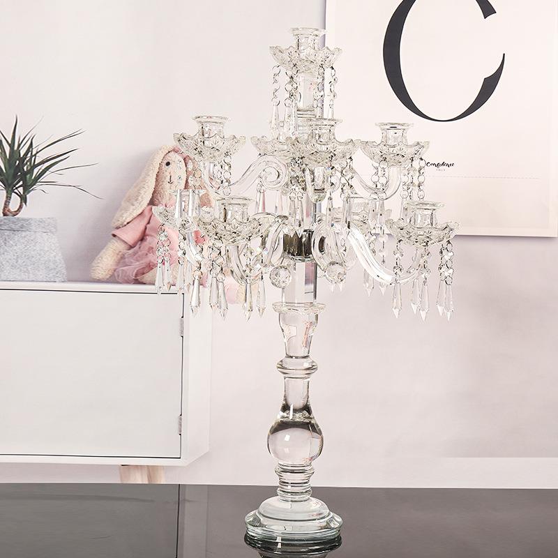欧式高档水晶家居婚庆婚礼道具9头水晶蜡烛台酒店大堂装饰品摆件
