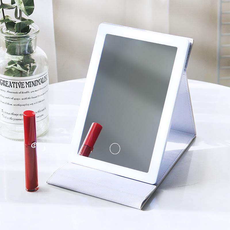 便携化妆镜发光镜子折叠led台式镜带灯旅行补光随身桌面镜简约榕