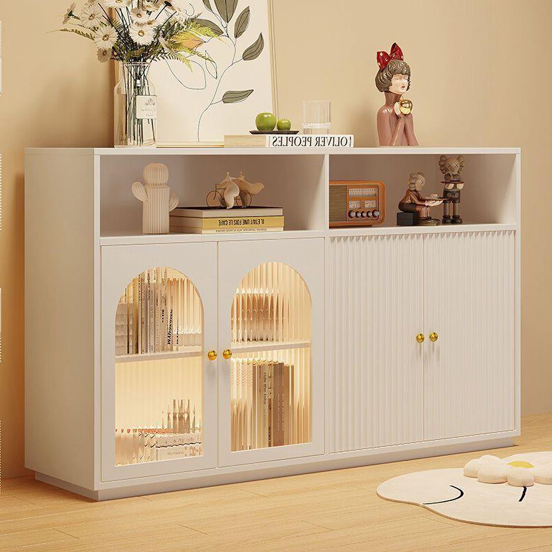 餐边柜家用客厅茶水柜奶油风靠墙实木储物柜双开门家用厨房收纳柜