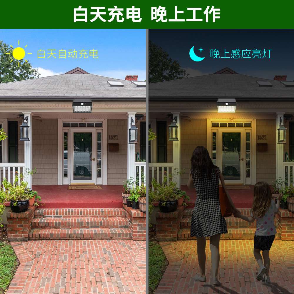 led太阳能投光灯 农村家用照明防水壁灯花园户外庭院灯太阳能路灯