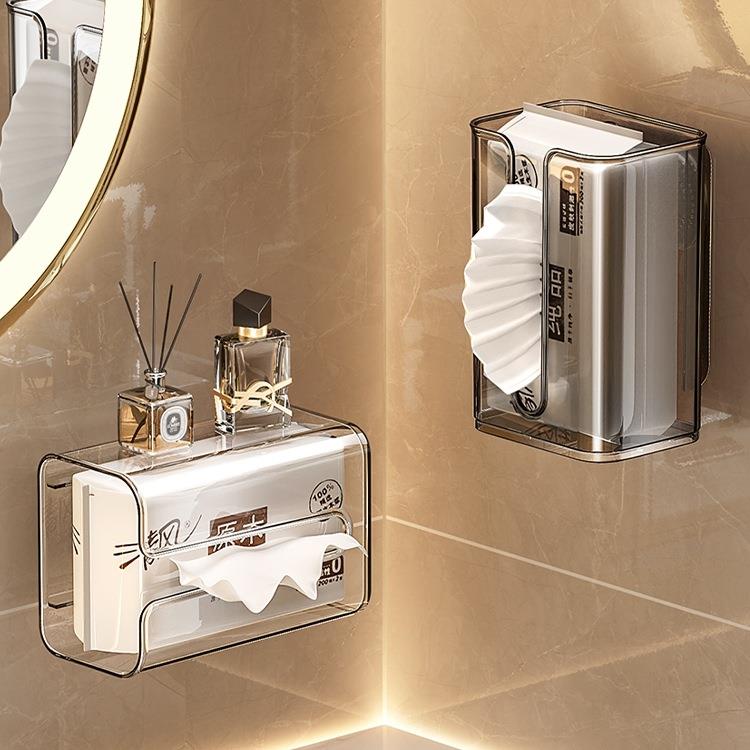 卫生间纸巾盒家用吸盘抽纸盒厕所纸置物架免打孔壁挂洗脸巾收纳盒