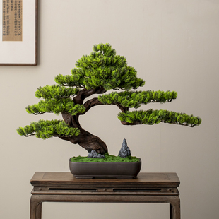 新中式禅意仿真迎客松罗汉松盆景办公室客厅玄关假树绿植装饰摆件