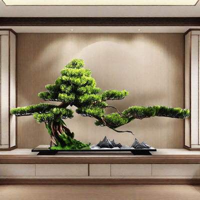 仿真迎客松绿植假树盆景中式客厅入户玄关办公室桌面乔迁装饰摆件