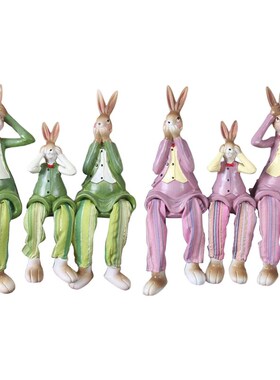 极速3Pcs Rabbit Figurines Resizn Sculpture Hanging Leg Rabbi