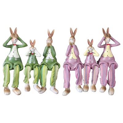 极速3Pcs Rabbit Figurines Resizn Sculpture Hanging Leg Rabbi